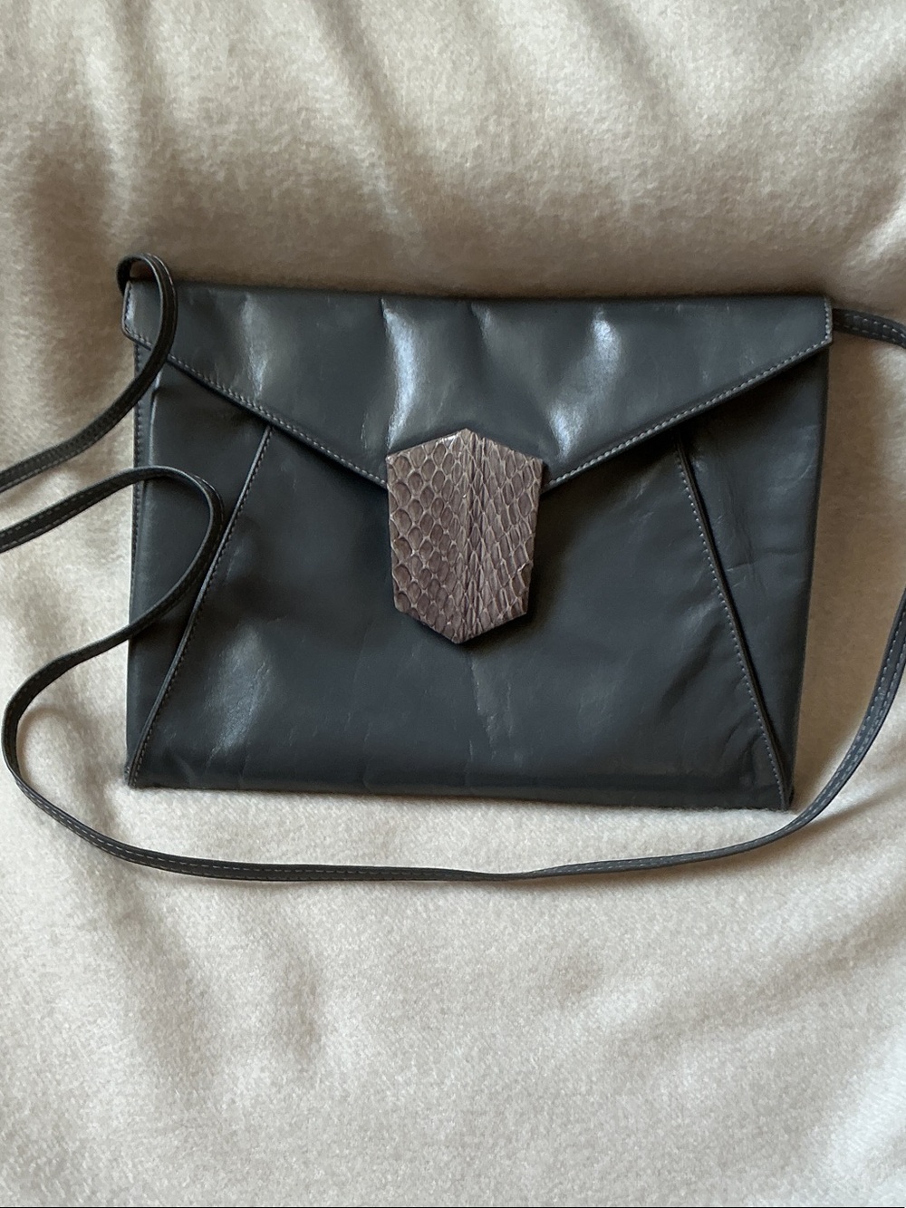 Black Envelope Crossbody Bag with Textured Taupe Accent